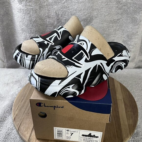 Champion Basketball Meloso Squish Swirl Slides Sandals Shower Youth Boy’s size 7 - Picture 2 of 9